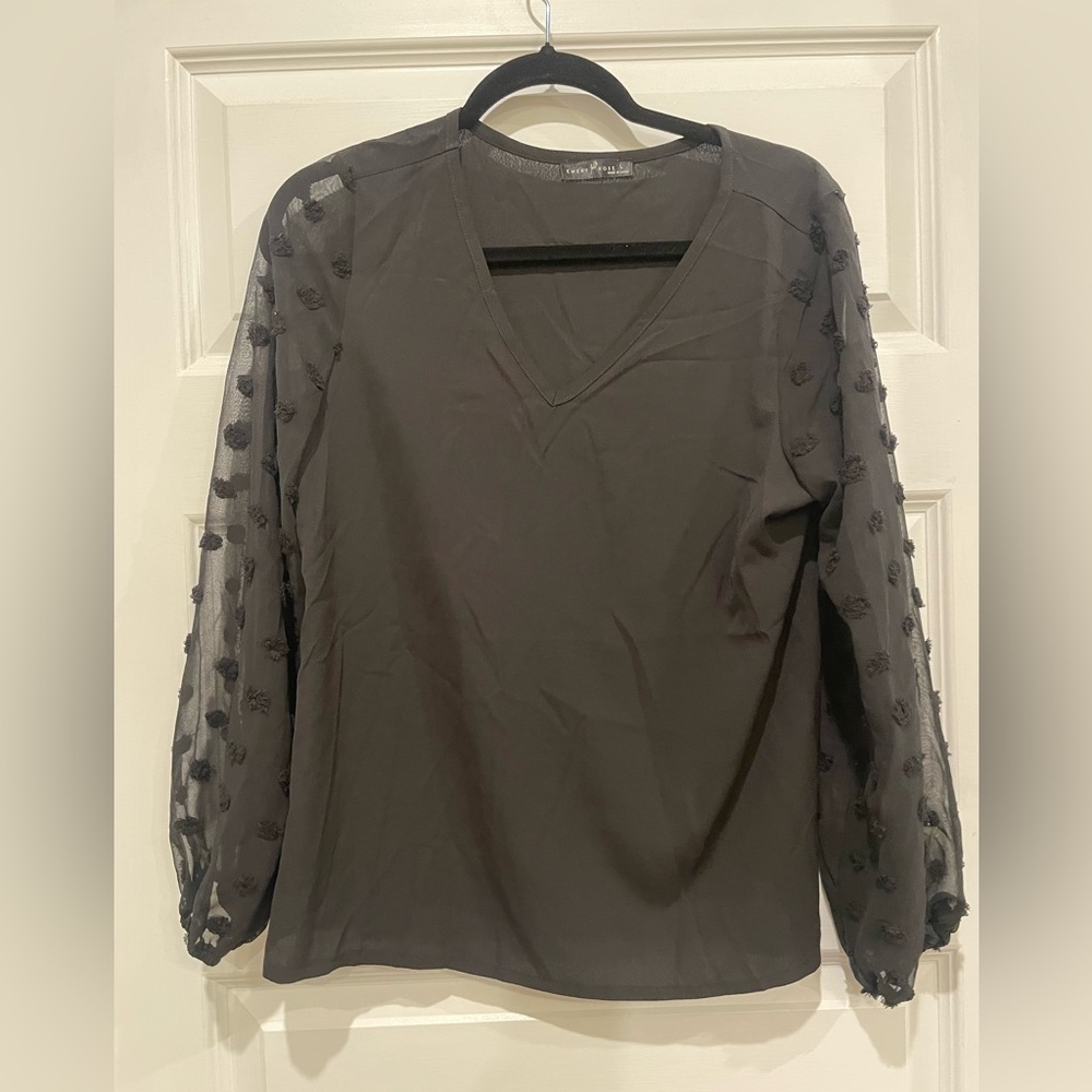 Emery Rose- Black Swiss Dot Blouse- Size Large